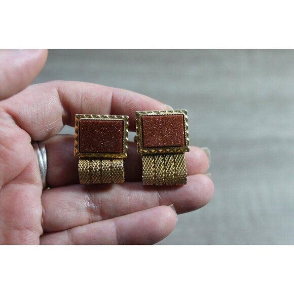 Vintage Goldstone Mesh Cuff Links - Picture 4 of 5